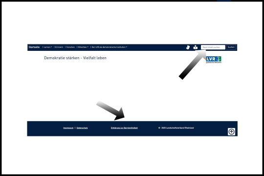 Header und Footer mit Heraushebung Suchschlitz und Barrierefreiheitserklärung